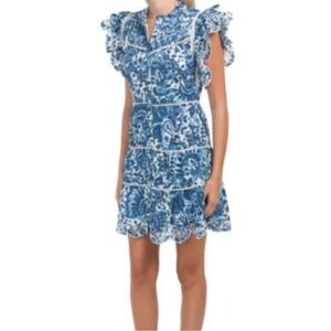 House of Harlow 1960 Melba Blue Floral Ruffle Button Front Dress Size M